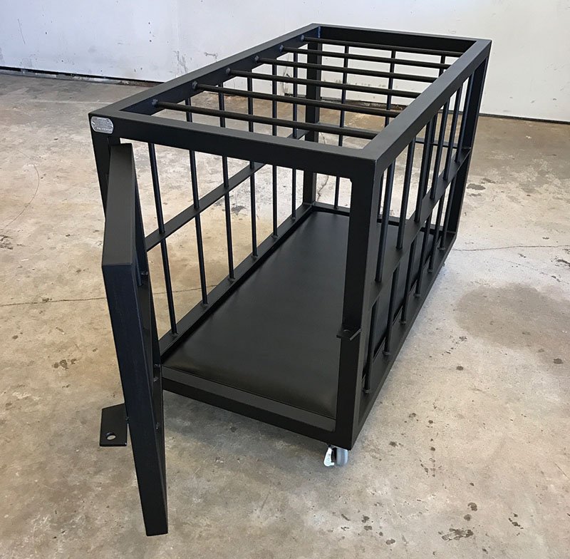 Back in Black Cage by Metalbound: a sleek and sturdy metal cage with a bold black finish, designed for secure and versatile bondage play.