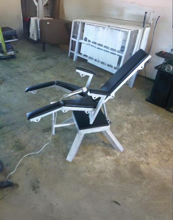 Birthing Chair with Arms and Integrated Wand Vibrator Holder by Metalbound: a versatile and supportive chair designed for comfortable and secure bondage play, featuring built-in wand vibrator holder for enhanced sensory stimulation.