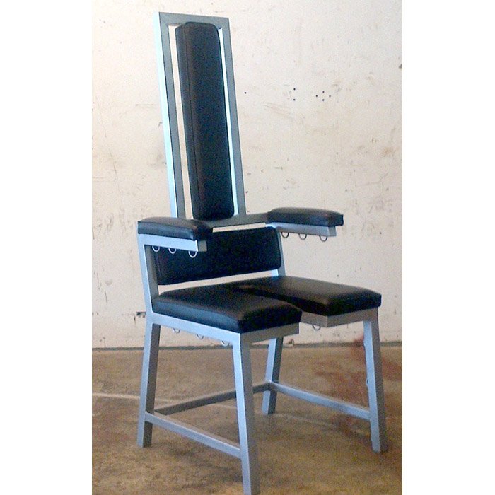 Multi-Ring Bondage Chair by Metalbound: a versatile and secure chair featuring multiple attachment rings for varied and intense restraint experiences.