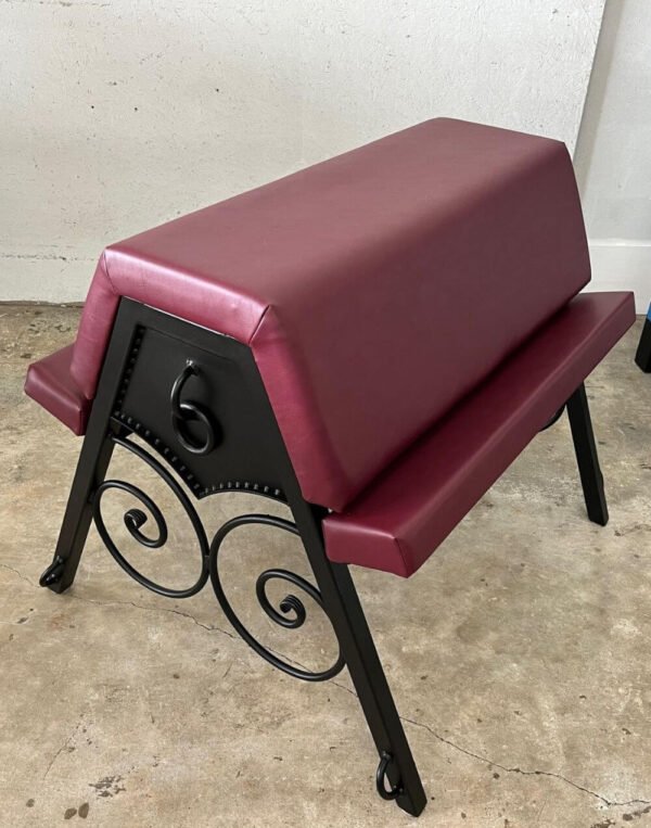 Scroll Bench by Metalbound with intricate hand-crafted steel scrolls and durable construction for versatile BDSM play.