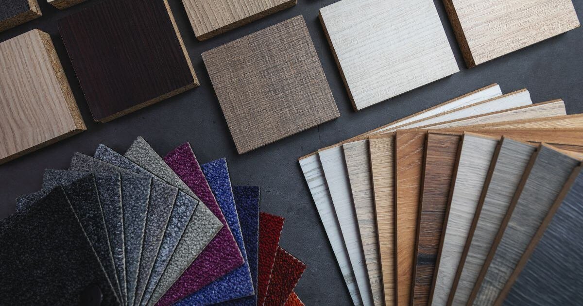 BDSM furniture materials swatches on a desk.